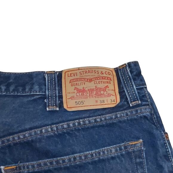 Levi’s 505 Jeans Men’s Regular Fit Straight Leg 38x34 100% Cotton - Picture 7 of 9